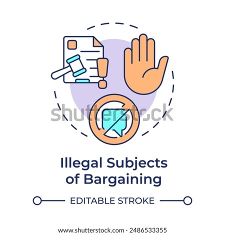 Illegal subjects of bargaining multi color concept icon. Employment terms, regulatory compliance. Round shape line illustration. Abstract idea. Graphic design. Easy to use in infographic, presentation