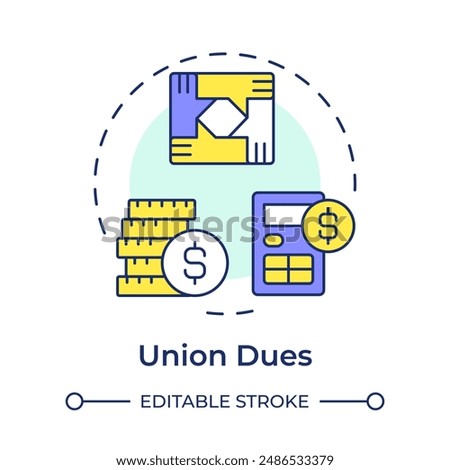 Union dues multi color concept icon. Payment practice, salary. Financial profit, income. Round shape line illustration. Abstract idea. Graphic design. Easy to use in infographic, presentation