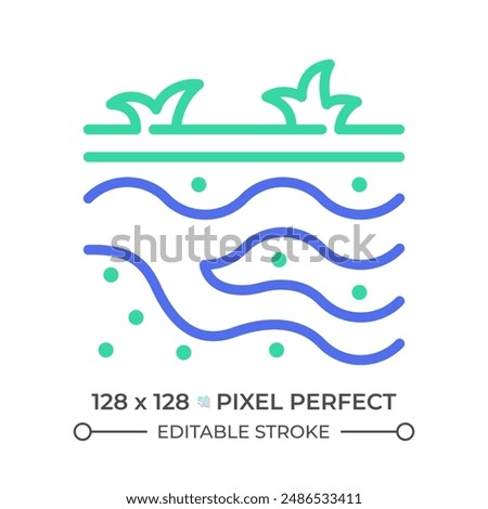 Groundwater two color line icon. Subsurface water. Natural resource. Soil layers. Hydrology study bicolor outline symbol. Duotone linear pictogram. Isolated illustration. Editable stroke