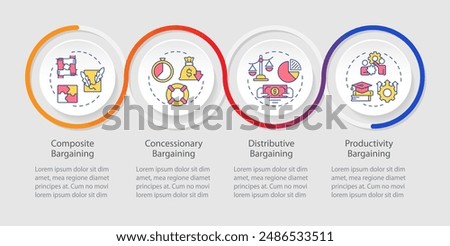 Collective bargaining standards loop infographic template. Data visualization with 4 steps. Editable timeline info chart. Workflow layout with line icons