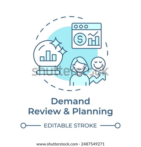 Demand review and planning soft blue concept icon. Data analytics. Sales forecasting. Cycle of sop process. Round shape line illustration. Abstract idea. Graphic design. Easy to use article