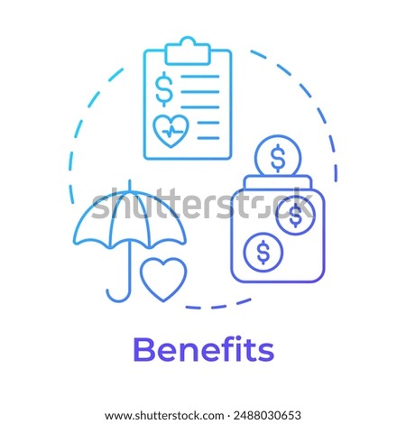 Benefits blue gradient concept icon. Payment practice, salary. Insurance umbrella, healthcare. Round shape line illustration. Abstract idea. Graphic design. Easy to use in infographic, presentation