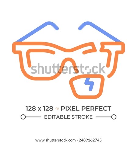 Broken eyeglasses two color line icon. Repairing glasses. Eyewear maintenance. Repair services bicolor outline symbol. Duotone linear pictogram. Isolated illustration. Editable stroke