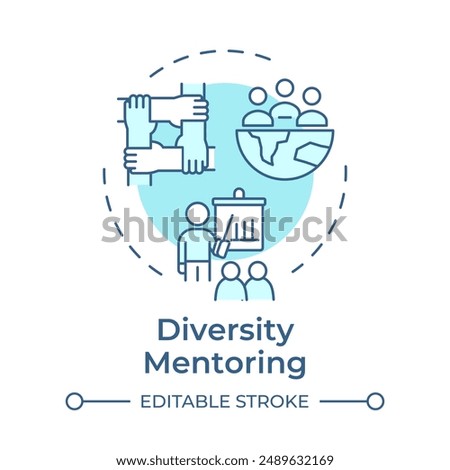 Diversity mentoring soft blue concept icon. Cultural diversity at workplace. Mentorship. Inclusivity. Round shape line illustration. Abstract idea. Graphic design. Easy to use in article