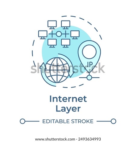 Internet layer soft blue concept icon. TCP-IP. IP address. Internet protocol. Telecommunication. Round shape line illustration. Abstract idea. Graphic design. Easy to use in blog post