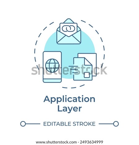 Application layer soft blue concept icon. TCP-IP. Transmission control protocol. User applications. Round shape line illustration. Abstract idea. Graphic design. Easy to use in blog post