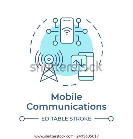 Mobile communications soft blue concept icon. Telecommunication service. Cellular network. Wireless connection. Round shape line illustration. Abstract idea. Graphic design. Easy to use in brochure