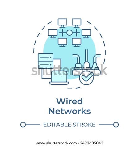 Wired networks soft blue concept icon. Form of telecommunication. Data transmission. Cable connection. Round shape line illustration. Abstract idea. Graphic design. Easy to use in presentation