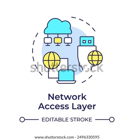 Network access layer multi color concept icon. TCP-IP. Data transmission. Communication protocol. Round shape line illustration. Abstract idea. Graphic design. Easy to use in blog post