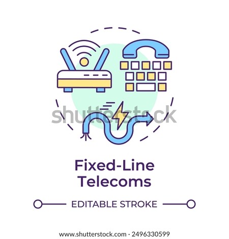 Fixed-line telecoms multi color concept icon. Wired connection. Landline communication. Telecommunication service. Round shape line illustration. Abstract idea. Graphic design. Easy to use in brochure