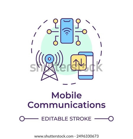 Mobile communications multi color concept icon. Telecommunication service. Cellular network. Wireless connection. Round shape line illustration. Abstract idea. Graphic design. Easy to use in brochure