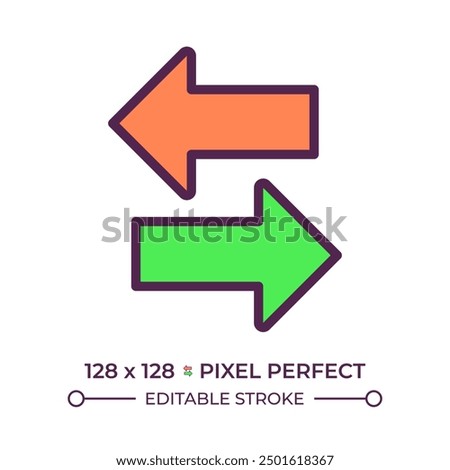 Switch arrow RGB color icon. Symbol of interaction, exchange. Double arrow. Opposite direction. Swap symbol. Isolated vector illustration. Simple filled line drawing. Editable stroke