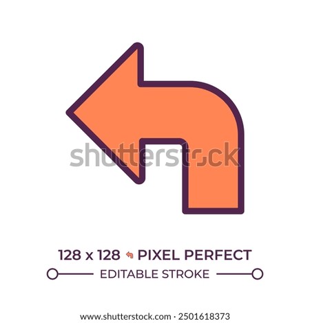 Left arrow RGB color icon. Symbolizing guidance. Directional sign. Turning left. Backward sign. Interface symbol. Isolated vector illustration. Simple filled line drawing. Editable stroke