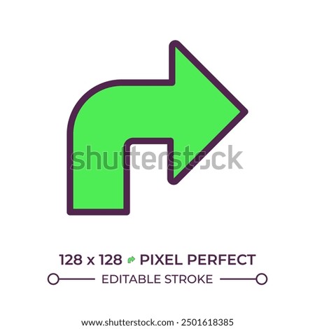 Right arrow RGB color icon. Symbolizing forward progress. Directional sign. Turning right. Interface symbol. Isolated vector illustration. Simple filled line drawing. Editable stroke