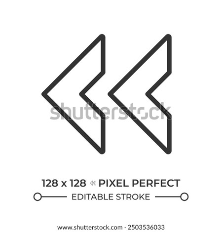 Double left arrow linear icon. Symbolizing rewind, previous or back functions in media applications. Mediaplayer. Thin line illustration. Contour symbol. Vector outline drawing. Editable stroke