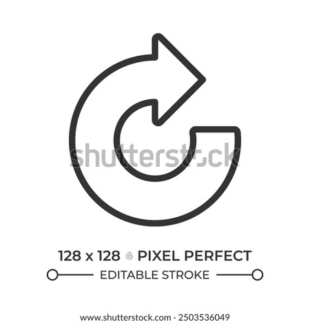 Clockwise arrow linear icon. Representing repeat function. System update. Loading sign. Circular arrow. Thin line illustration. Contour symbol. Vector outline drawing. Editable stroke