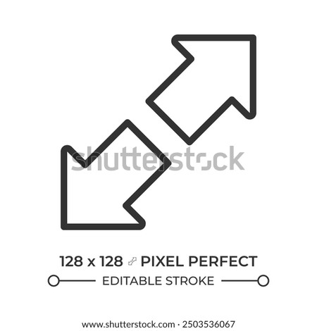 Zoom in linear icon. Full screen mode. Enlarge and expand. User interface arrows. Web design element. Thin line illustration. Contour symbol. Vector outline drawing. Editable stroke