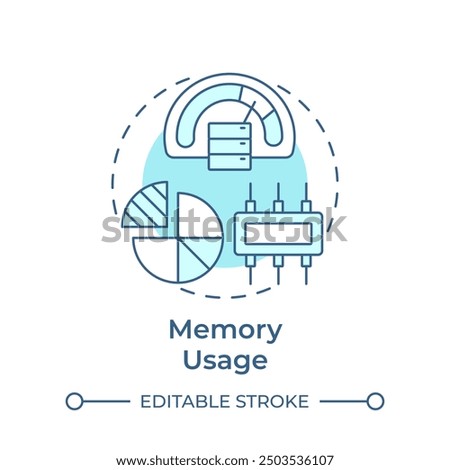 Memory usage soft blue concept icon. Performance monitoring, processing power. Round shape line illustration. Abstract idea. Graphic design. Easy to use in infographic, presentation