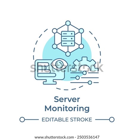 Server monitoring soft blue concept icon. It system, database. Performance management. Round shape line illustration. Abstract idea. Graphic design. Easy to use in infographic, presentation