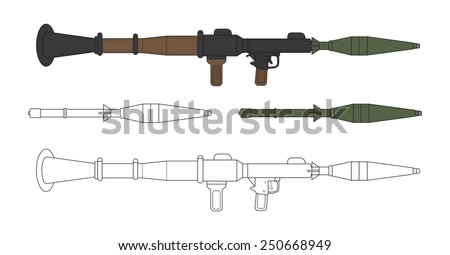 Rocket launcher with missiles. Game resources. Vector color and contour clip art illustration isolated on white