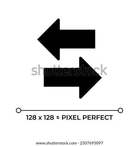 Switch arrow black glyph icon. Symbol of interaction, exchange. Double arrow. Opposite direction. Swap sign. Silhouette symbol on white space. Solid pictogram. Vector isolated illustration