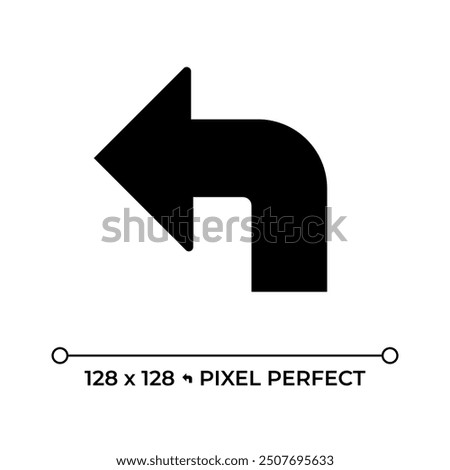 Left arrow black glyph icon. Symbolizing guidance. Directional sign. Turning left. Backward sign. Interface symbol. Silhouette symbol on white space. Solid pictogram. Vector isolated illustration