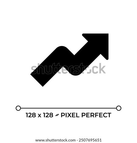 Growth arrow black glyph icon. Symbolizing progress or upward trends. Economic growth. Positive trend. Moving up. Silhouette symbol on white space. Solid pictogram. Vector isolated illustration