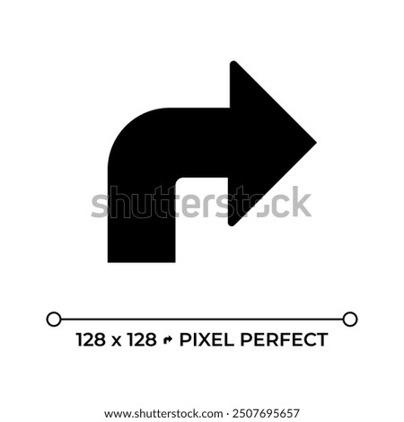 Right arrow black glyph icon. Symbolizing forward progress. Directional sign. Turning right. Interface symbol. Silhouette symbol on white space. Solid pictogram. Vector isolated illustration