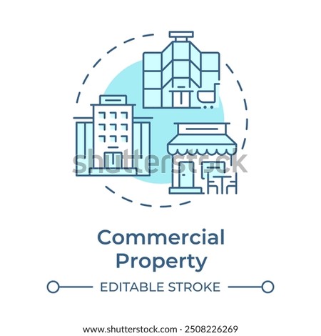 Commercial property soft blue concept icon. Office building. Shopping center and restaurant. Retail space. Round shape line illustration. Abstract idea. Graphic design. Easy to use in article