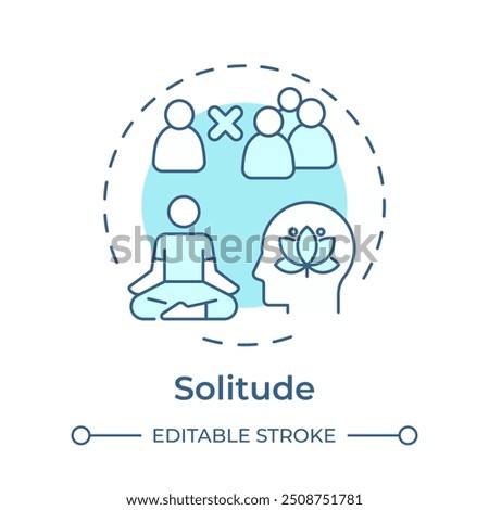 Solitude soft blue concept icon. Self reflection, anxiety. Melancholy, lonely. Round shape line illustration. Abstract idea. Graphic design. Easy to use in infographic, presentation