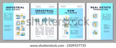 Industrial real estate blue gradient brochure template. Leaflet design with linear icons. Editable 4 vector layouts for presentation, annual reports