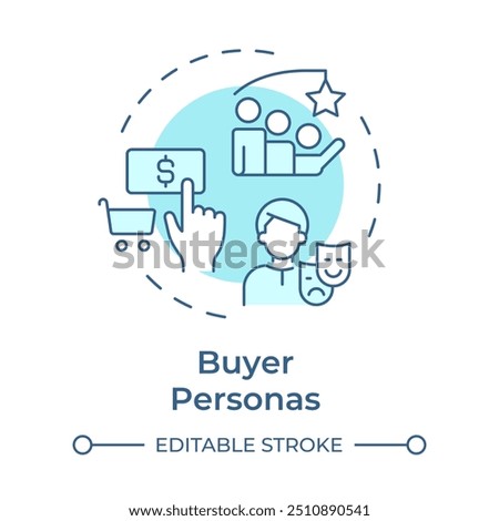 Buyer personas soft blue concept icon. Targeting consumers, purchasing. Customer service. Round shape line illustration. Abstract idea. Graphic design. Easy to use in infographic, presentation