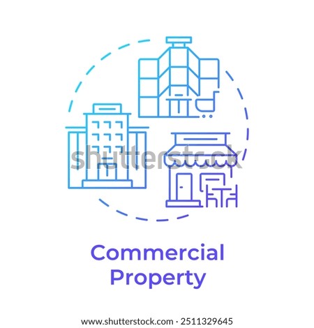 Commercial property blue gradient concept icon. Office building. Shopping center and restaurant. Retail space. Round shape line illustration. Abstract idea. Graphic design. Easy to use in article