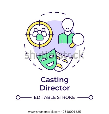 Casting director multi color concept icon. Cinematography, filmmaking. Acting artists. Round shape line illustration. Abstract idea. Graphic design. Easy to use in infographic, presentation