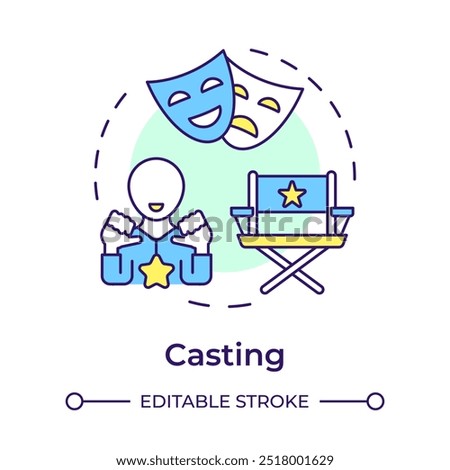 Casting multi color concept icon. Movie cast. Film directing, acting. Cinematography, audition. Round shape line illustration. Abstract idea. Graphic design. Easy to use in infographic, presentation