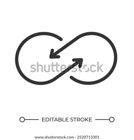 Infinite loop linear icon. Ongoing process. Seamless integration. Continuous cycle. Arrows as infinity symbol. Thin line illustration. Contour symbol. Vector outline drawing. Editable stroke