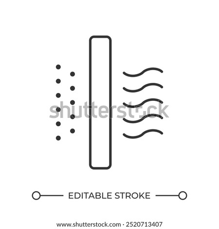 Air filtration process linear icon. Air cleaning. Removing particles and dust from air flow. Filter system. Thin line illustration. Contour symbol. Vector outline drawing. Editable stroke