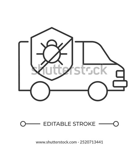 Pest control service linear icon. Bugs removal, extermination. Pest management. Insect protection service. Thin line illustration. Contour symbol. Vector outline drawing. Editable stroke