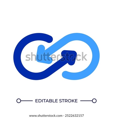 Infinite loop RGB color icon. Ongoing process. Seamless integration. Continuous cycle. Arrows as infinity symbol. Isolated vector illustration. Simple filled line drawing. Editable stroke