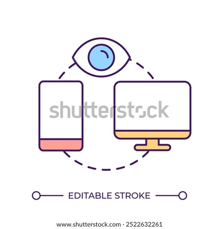 Digital surveillance RGB color icon. Tracking data. Synchronization. Remote access. Privacy problem concept. Isolated vector illustration. Simple filled line drawing. Editable stroke