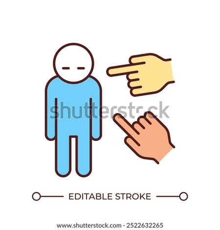 Bullying RGB color icon. Judgment and social pressure. Pointing fingers at person. Emotional abuse. Public shaming. Isolated vector illustration. Simple filled line drawing. Editable stroke