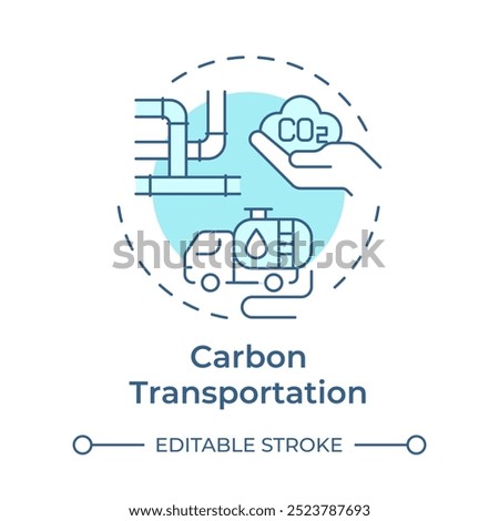 Carbon transportation soft blue concept icon. Pipeline storage, reservoir. Tankers truck. Round shape line illustration. Abstract idea. Graphic design. Easy to use infographic, presentation