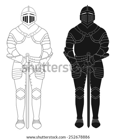 Standing Knight Medieval Armor Statue. Vector Clip Art Illustration ...