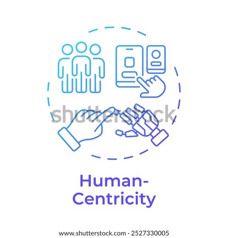 Human-centricity blue gradient concept icon. Pillars of industry 5.0. Robotics. Human robot interaction. Round shape line illustration. Abstract idea. Graphic design. Easy to use in article