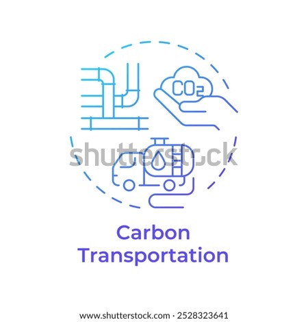 Carbon transportation blue gradient concept icon. Pipeline storage, reservoir. Tankers truck. Round shape line illustration. Abstract idea. Graphic design. Easy to use infographic, presentation