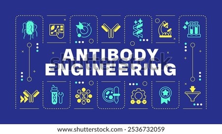 Antibody development dark blue word concept. Antibody discovery and production. Immunology. Visual communication. Vector art with lettering text, editable glyph icons