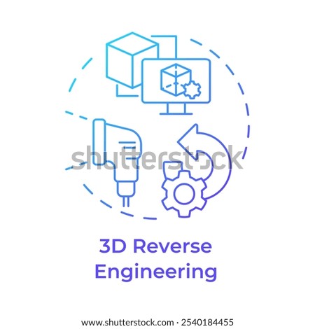 3d reverse engineering blue gradient concept icon. Creating virtual model. Scanning physical object. Round shape line illustration. Abstract idea. Graphic design. Easy to use in article