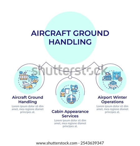 Aircraft ground support service circular diagram infographic. Management, maintenance. Data visualization with 3 options. Hierarchy chart round