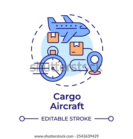 Cargo aircraft multi color concept icon. Transportation, logistics. Aviation services, shipping. Round shape line illustration. Abstract idea. Graphic design. Easy to use in infographic, presentation