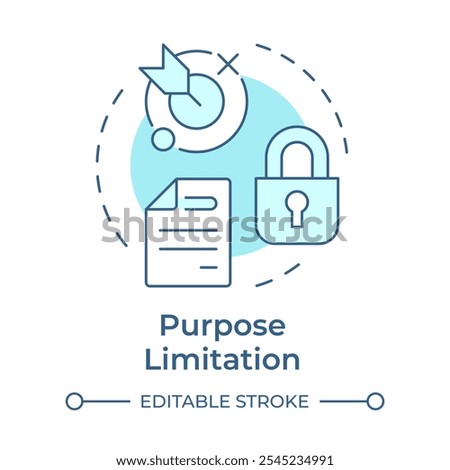 Purpose limitation soft blue concept icon. GDPR Principle. Restricted data use. Data protection regulation. Round shape line illustration. Abstract idea. Graphic design. Easy to use in article